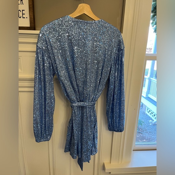 On Twelfth Blue Sequined Short Romper. Size L. - Picture 4 of 4